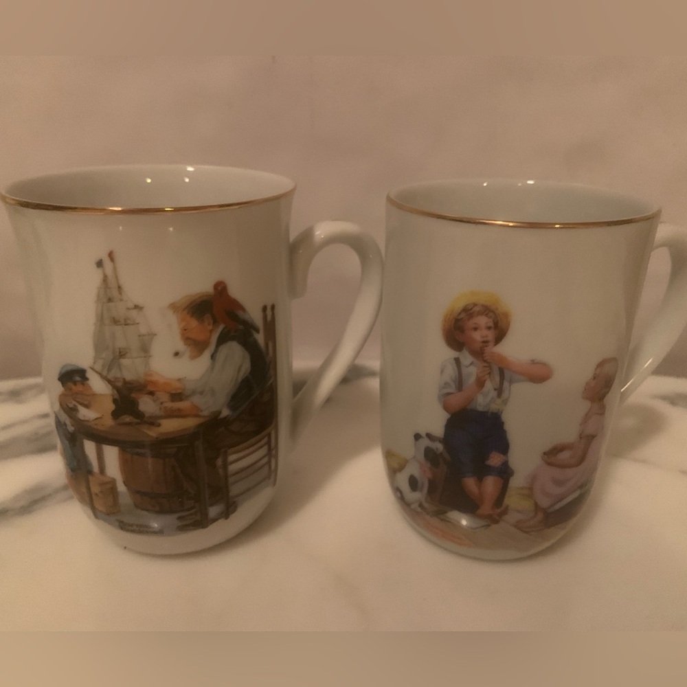 Norman Rockwell White Coffee Mugs Set Of 2- “For A Good Boy” & “Music Master”